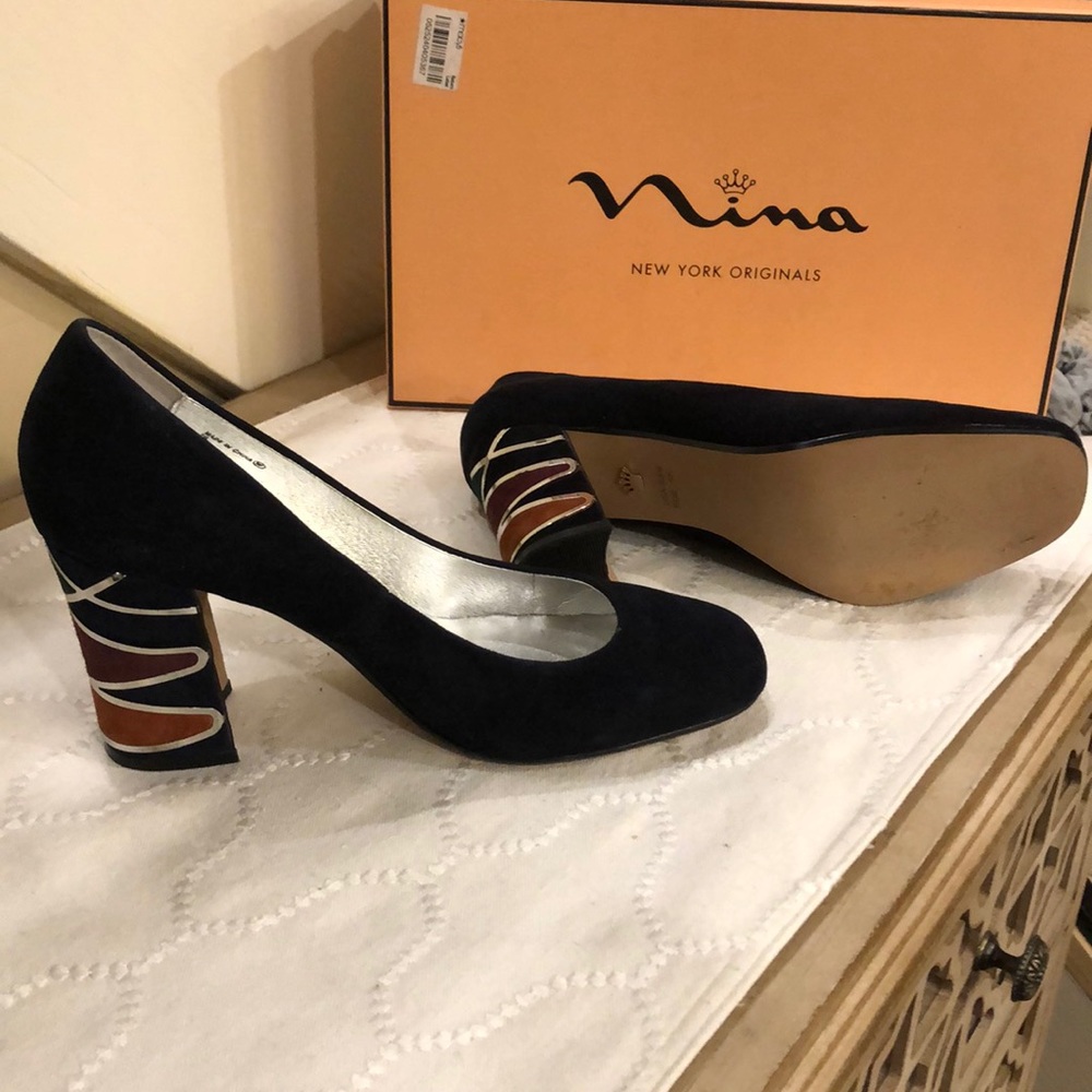 Nina suede funky heel pump